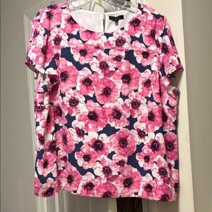 J. Crew Vibrant Pink and White Floral Top XXL